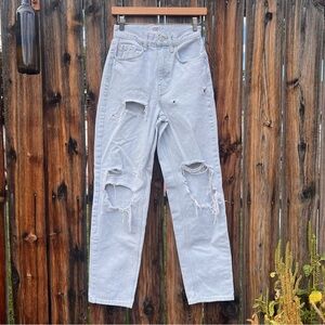 BDG Urban Outfitters Light Blue High Rise Baggy Distressed Jeans Holes Ripped 25